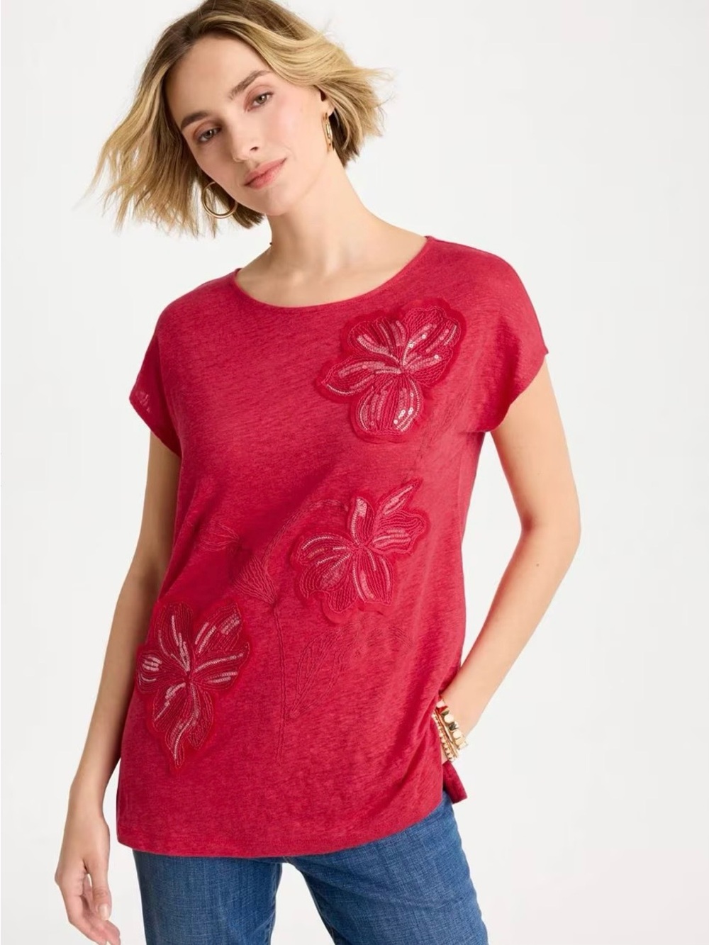Chico’s Linen Embellished Sequin Tunic Size L